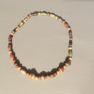 African Paper Bead Multicolor Short Necklace